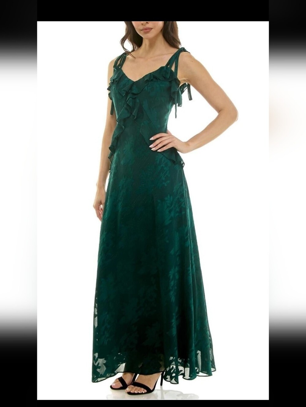 New W Tag Taylor Green Floral Ruffle Gown Maxi Evening Dress Size 2 Lined $138